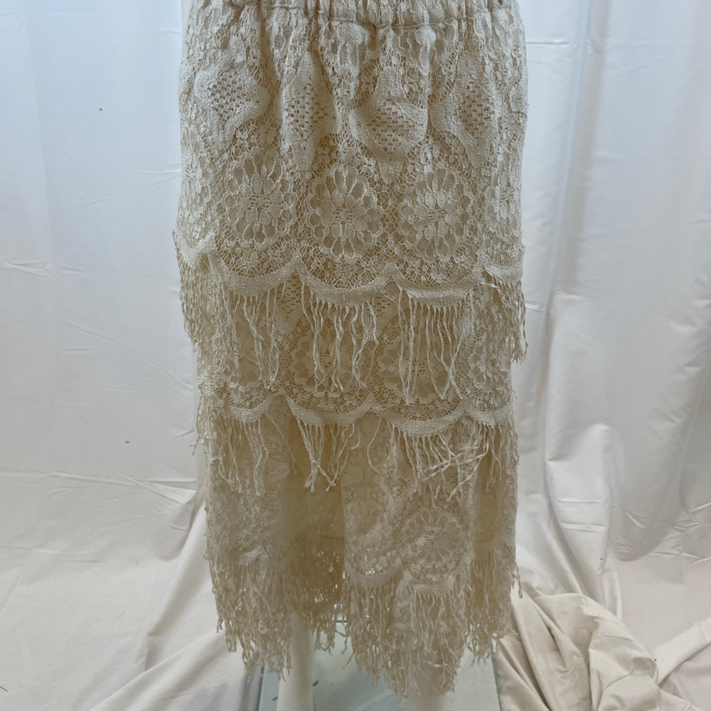 Bryan Emerson Ivory crochet layered maxi skirt S/XS